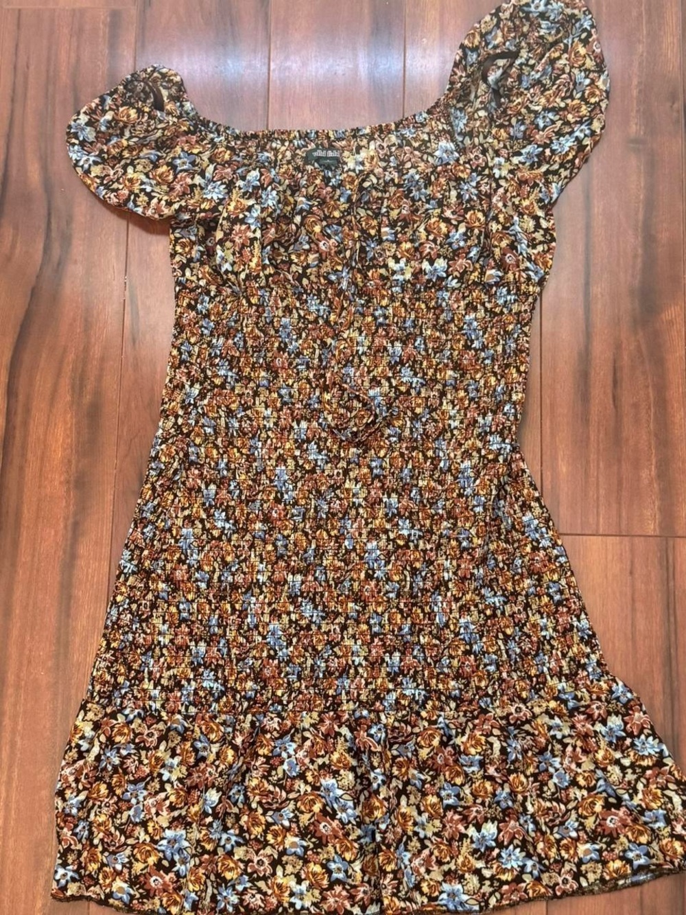 wild fable Brown Floral Print Top with Blue and Yellow Accents